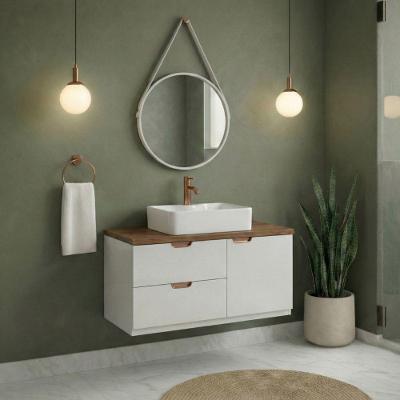 Conjunto Gabinete para Banheiro Suspenso Modena MDF e MDP 100cm Branco Venturi