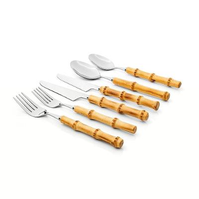 Conjunto de Talheres 36 Peças Garbo Bamboo Silver Aço Inoxidável com Cabo de Bambu Copa & Cia