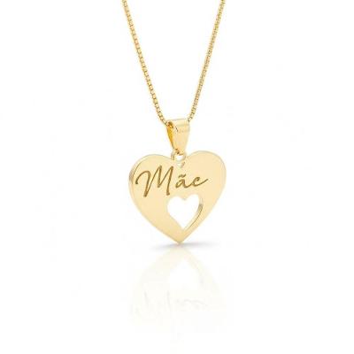 Colar Pingente Mãe Laser Atraktiva Jóias Semijoia Banhada a Ouro 18k 2cm Dourado Feminino