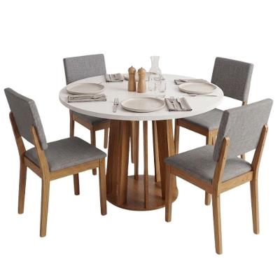 Conjunto Sala de Jantar Mesa Redonda Veneza 4 Lugares Tampo MDF Brilhante Madeirado e Cinza 0,90M