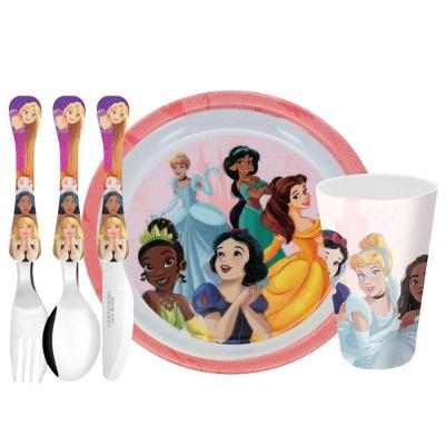 Jogo de Refeição Infantil Princesas Disney 5 Peças com Prato Fundo Copo 300ml e Talheres Yangzi