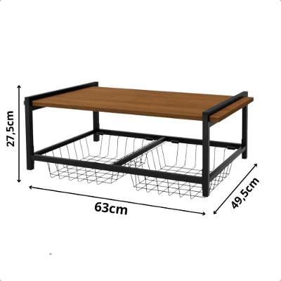 Fruteira de Parede Premium com Suporte para Micro-ondas Aço e MDF para Organização de Cozinha Imbuia