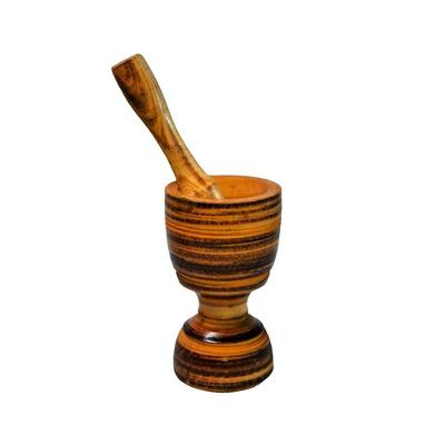 Pilão com Socador em Madeira para Alho Grãos e Pastas 18x10cm Marrom Colher de Pau