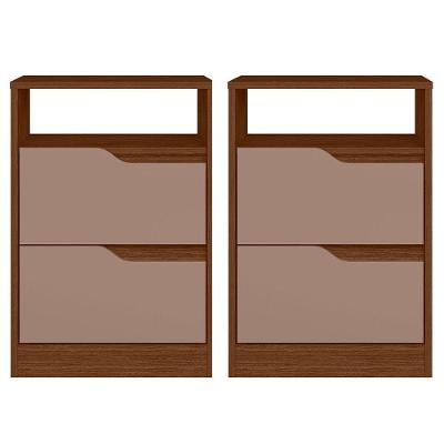 Kit 2 Mesas de Cabeceira Sara Flex 2 Gavetas Mdf Mdp Nogueira Capuccino