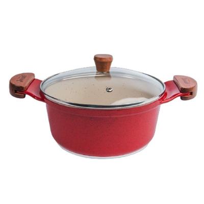 Caçarola 0016.AMVM-JAV Alumínio Vermelho Antiaderente Marmorizada 16cm Tampa de Vidro Temperado