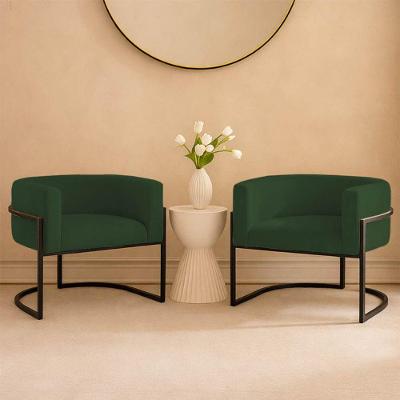 Kit 2 Poltronas Decorativa Adila Veludo Confortável Base Industrial Preta Verde