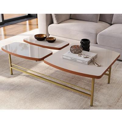 Mesa de Centro Lile Luxo Retangular Mdf 25mm com Pés de Ferro 109cm Off White-jequitiba Movelove