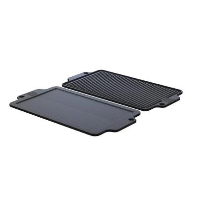Chapa Dupla Face Slim Lisa e Grelhada em Ferro Fundido 38x23cm para Churrasqueira Libaneza