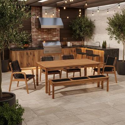 Mesa de Jantar Trammare C07 6 Lugares em MDF com Banco e 4 Cadeiras Corda Náutica Preta 180cm Lyam