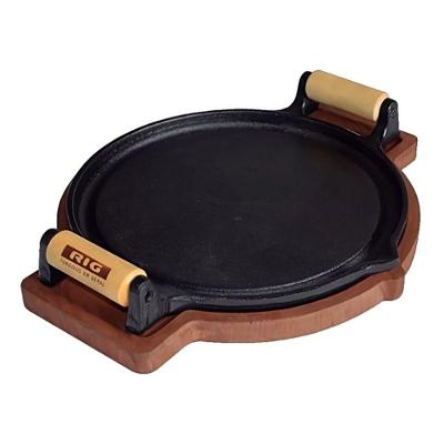 Chapa Bifeteira Redonda 0994-RIG para Petiscos em Ferro Fundido 24cm com Suporte de Madeira