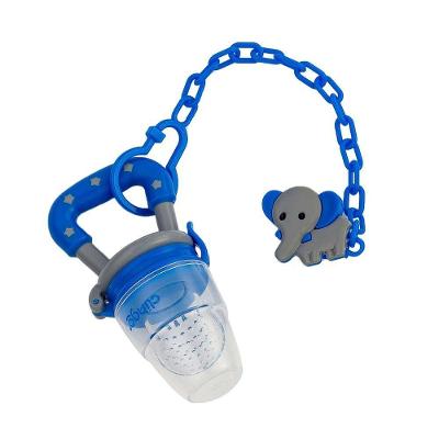 Porta Frutas com Prendedor de Chupeta Infantil Clingo Azul para Introdução Alimentar Brasgroup