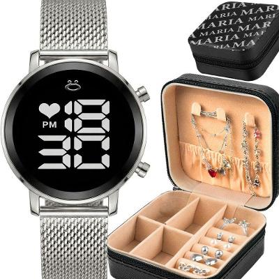 Relógio Digital Feminino Maria Kit com Pulseira Colar Brincos Anel e Porta Joias Aço Inox Orizom
