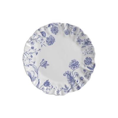 Prato Raso Flowers Blue Cerâmica Floral para Refeições Principais Maison Blanche