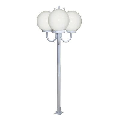 Poste Luminária Globo P Triplo Braço Curvo Cima 200cm Branco Ouro Minas