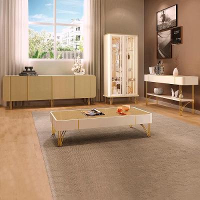 Conjunto Texas Virginia Rennes com Cristaleira Buffet Mesa de Centro e Aparador MDF MDP Off White