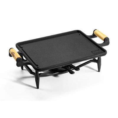 Réchaud 2000 Chapa Lisa Alça Madeira 30x25cm em Ferro Fundido para Carnes e Legumes Panela Mineira