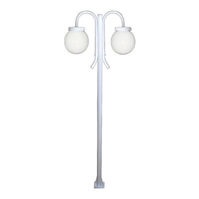 Poste Luminária para Jardim Globo g Duplo Braço Curvo Baixo 200cm Branco Ouro Minas
