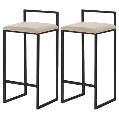 Kit 2 Banqueta Selena G41 Decorativa Veludo Bege Base Preta Gran Belo