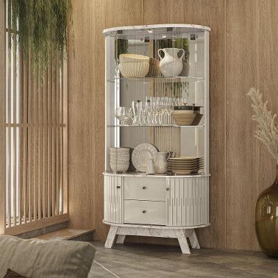 Cristaleira Decorativa Swank G97 2 Portas 2 Gavetas MDP com LED Off White Gran Belo