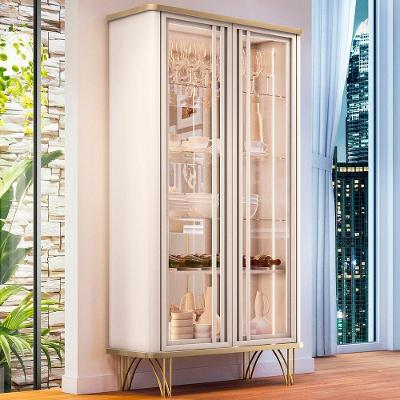 Cristaleira Évora G26 2 Portas de Vidro 3 Prateleiras em MDF com Led Off White-champagne Gran Belo