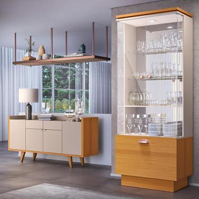 Conjunto Decorativo Cristaleira e Buffet Aura-melodia G26 MDF-MDP com Iluminação Off White-cinamomo
