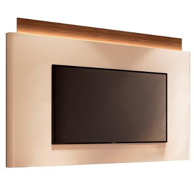 Painel para TV Nobre G26 Até 85 Polegadas MDF com LED Off White Castanho Gran Belo