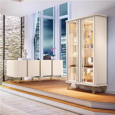 Conjunto Cristaleira Buffet Texas-Virginia Off White G26 com Led Portas de Vidro Gran Belo
