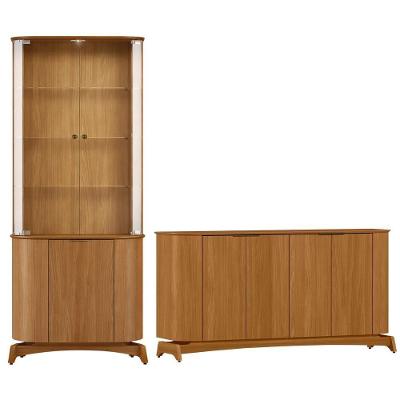 Kit Aparador Buffet com Cristaleira Verbena N01 3 Portas MDF com Iluminação Marrom Lyam Decor