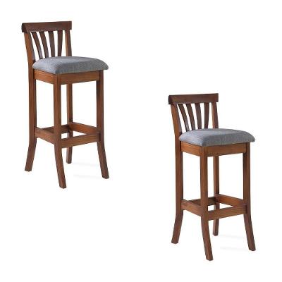 Kit 2 Banquetas Altas Bakeri G42 Madeira Maciça Linho Cinza Imbuia Gran Belo
