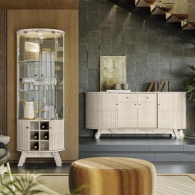 Conjunto Buffet com Cristaleira Pitt-Deker G97 4 Portas MDP com LED Off White Gran Belo
