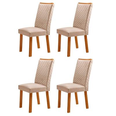 Conjunto 4 Cadeiras Lira de Jantar Estrutura em MDF Veludo Creme Naturale Moderna