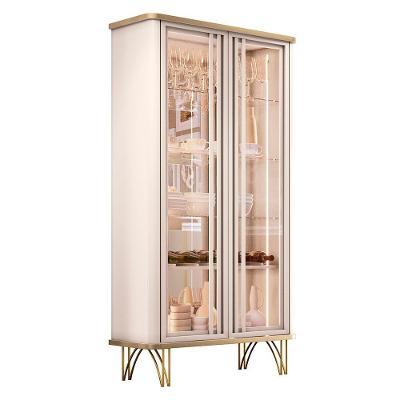 Cristaleira Évora G26 2 Portas de Vidro 3 Prateleiras em MDF com LED Off White-champagne Gran Belo