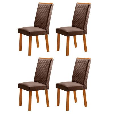 Conjunto 4 Cadeiras Lira em MDF Estofadas em Veludo Marrom Naturalle Moderna