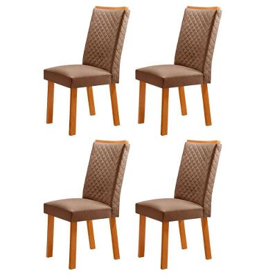 Conjunto 4 Cadeiras Lira de Jantar Estrutura em MDF Veludo Capuccino Naturalle Moderna