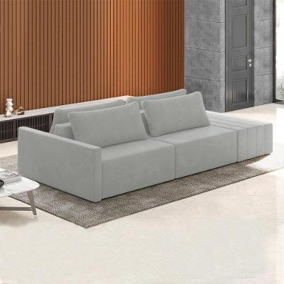 Sofá Ilha Modulado Milos 3 Lugares 232cm Cinza Veludo Gran Belo