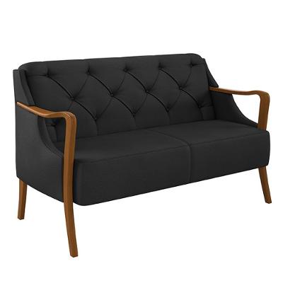 Poltrona Namoradeira Hand G45 2 Lugares Corino Preto para Sala de Estar Gran Belo