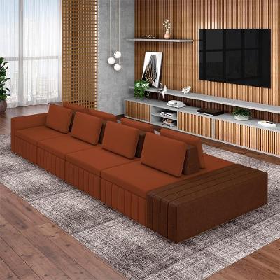 Sofá Ilha Olimpo G45 Modulado 425cm Terracota Linho Pu com Encosto e Almofadas Móveis Gran Belo