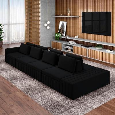 Sofá Ilha Olimpo G45 Modulado com Encosto e Almofadas 425cm Preto Veludo Gran Belo
