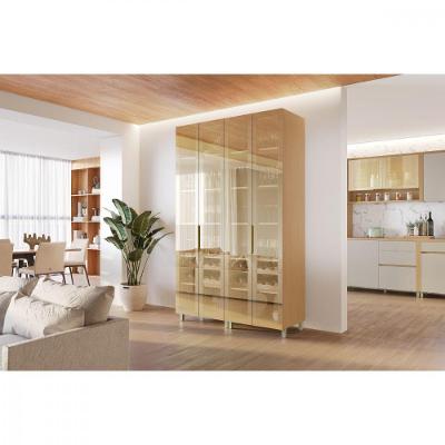 Cristaleira 4 Portas Vidro Reflecta 4 Prateleiras 100% MDF Bronze Nesher Móveis