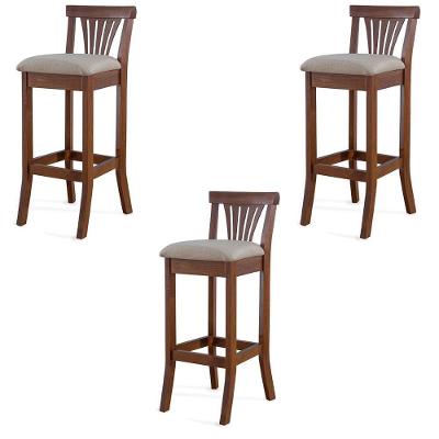 Kit 3 Banquetas Altas Pontes G42 Madeira Maciça Linho Off White Imbuia Gran Belo