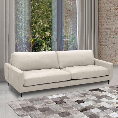 Sofá Isaac 3 Lugares 240cm Off White Couro com Pés em Aço Gran Belo