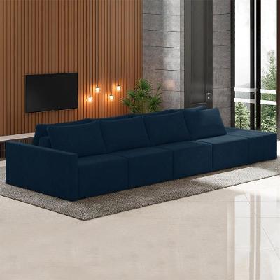 Sofá Ilha Modulado Milos 5 Lugares 432cm Azul Marinho Veludo Gran Belo