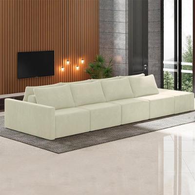 Sofá Ilha Modulado Milos 432cm Puff Lateral Veludo Bege G33 Gran Belo