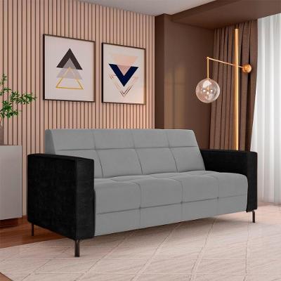Sofá Houston G33 2 Lugares 200cm Cinza em Veludo e Pu Gran Belo