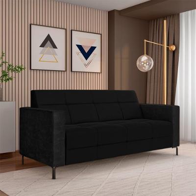 Sofá Houston 2 Lugares 180cm Preto Veludo e Pu com Pés em Metal