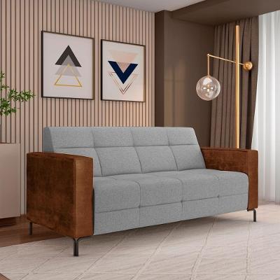 Sofá Houston G33 2 Lugares 200cm Cinza Escuro e Marrom em Linho e Pu Gran Belo