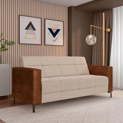 Sofá Houston 2 Lugares 160cm Bege Veludo e Pu com Pés em Metal Gran Belo