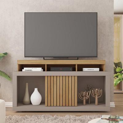 Rack Bancada Lagoa 136cm Mdf Mdp com Porta Deslizante Ripada Fendi-buriti Gran Belo