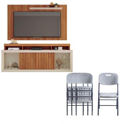 Rack com Painel para TV 65" Life com Cadeira Dobrável Loomber Marrom-branco Caemmun Móveis