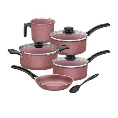 Jogo de Panelas 6 Peças Turim Alumínio Antiaderente Rosa com Tampas de Vidro Tramontina